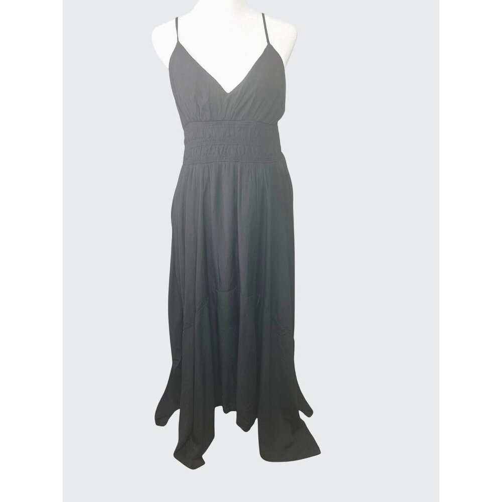 Blu Pepper Womens Black Maxi Dress Asymmetrical Hem Spaghetti Straps Large